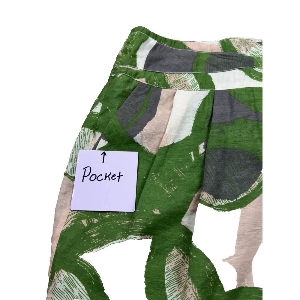 TULLE Green Abstract Print A-Line Skirt L Lined Boho Chic Earthy Resort Vacation